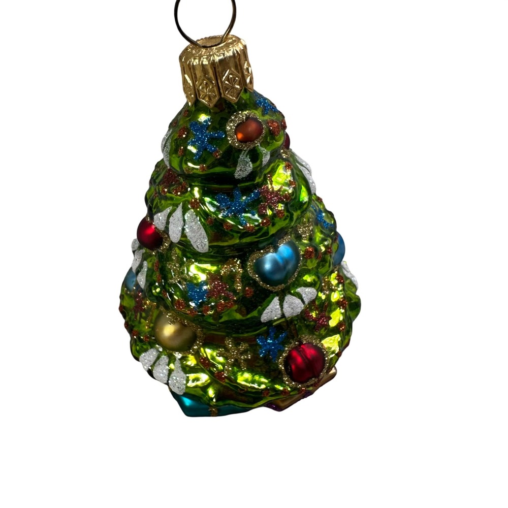 Polonaise Poland Glass Christmas Tree Ornament Green Glitter Baubles 3.25 Inch